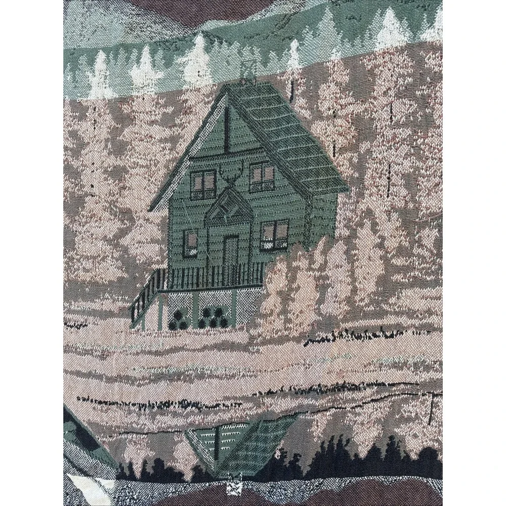 Mountain Lakefront Cabin Throw Blanket Thick Vintage 44x68